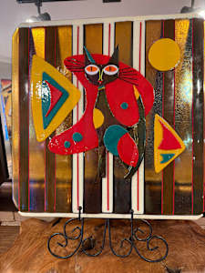 MCM Cat and Retro Shapes on Large Striped Square
