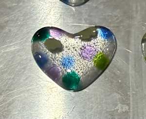 1.5” Tiny Iridescent Pocket Heart Transparent Green Turquoise and Blue Dots #5