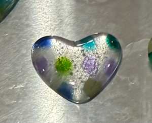 1.5” Tiny Pocket Heart Transparent Green Turquoise and Blue Dots #2