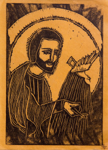 Untitled (Jesus with Bird--Black Ink on Yellow Paper)