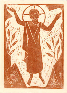 Untitled (Saint with Both Arms Raised--Light Brown Ink on White Paper)