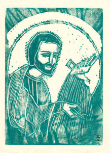 Untitled (Jesus with Bird--Blue Ink on White Paper)