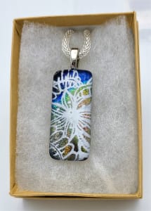 Necklace, Black with White Floral Pattern in Dichroic