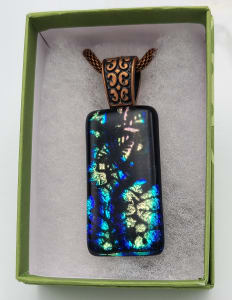 Necklace, Black with Floral Design in Dichroic