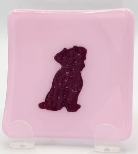 Small Dog Plate-Copper Pug on Pink