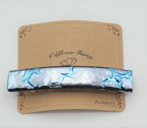 Barrette-Silver/Blue Dichroic on Cobblestone Pattern, Uncapped