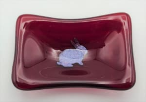Trinket Dish with Copper Bunny in Red