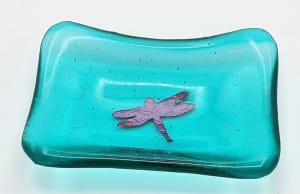 Trinket Dish with Copper Dragonfly in Aquamarine