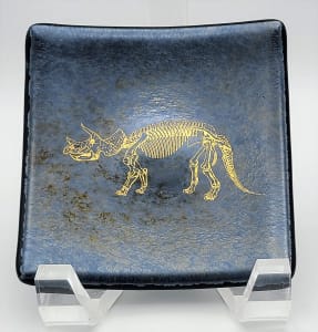 Small Plate-Gold Triceratops Skeleton on Silver Irid