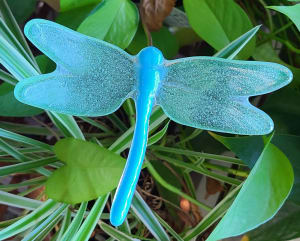 Plant Pick-Dragonfly, in Turquoise with Green Tint Wings, Large