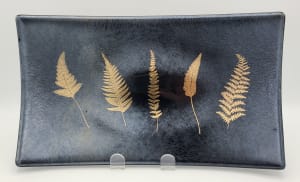 Serving Tray-Gold Ferns on Silver Irid