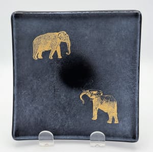 Small Plate-Gold Elephants on Silver Irid