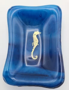 Trinket Dish-Blue Streaky with Gold Seahorse