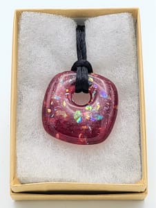 Necklace-Small Red Pillow Pendant with Dichroic Flakes