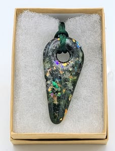 Necklace-Med Green Teardrop Necklace with Dichroic Flakes