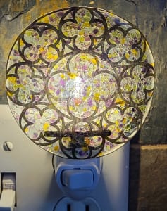 Nightlight with Stained Glass Window Design-Purple/Yellow/Green