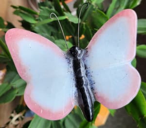 Plant Pick, Butterfly, Large-Pink/White/Black