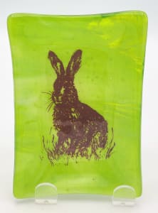 Soap Dish/Spoon Rest-Brown Hare on Green/White Streaky