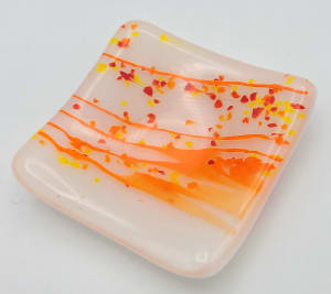 Trinket Dish-White with Orange Stringer and Confetti