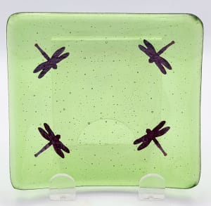 Plate-Light Green with Quartet of Copper Dragonflies
