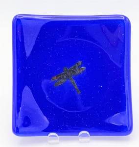 Small Plate-Cobalt with Copper Dragonfly