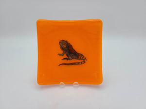 Small Plate-Orange with Gold Lizard