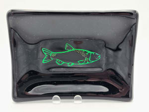 Soap Dish/Spoon Rest-Black with Dichroic Green Trout