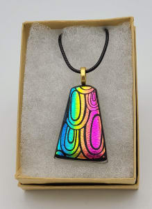 Necklace-Etched Ellipses on Green/Magenta/Blue Striped Dichroic