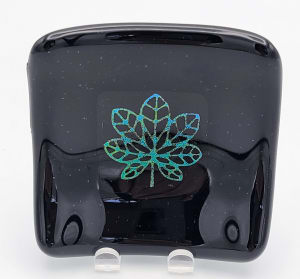 Trinket Dish-Black with Green Dichroic Leaf