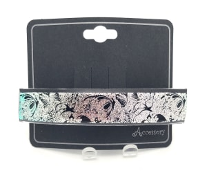 Barrette-Etched Butterfly Pattern on Silver Dichroic