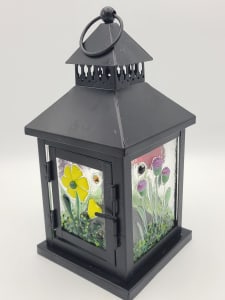 Lantern with Floral Panels, Black