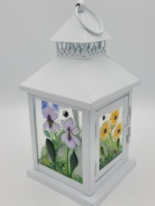 Lantern with Floral Panels, White
