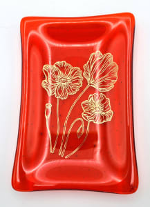 Soap Dish/Spoon Rest-Gold Poppies on Red