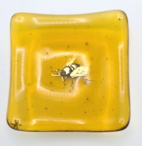 Small Plate with Gold Bumblebee on Amber