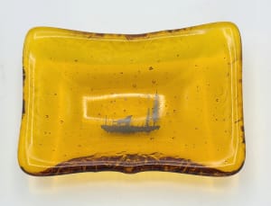 Trinket Dish-Coyote Howling in Forest on Amber