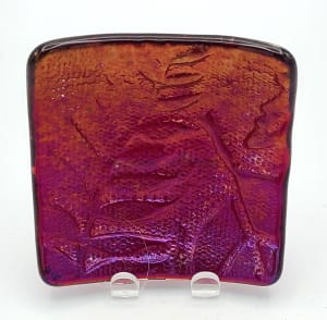Trinket Dish-Red Irid with Leaf Imprint