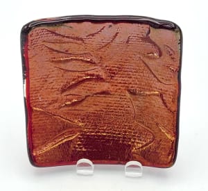 Trinket Dish-Red Irid with Leaf Impression
