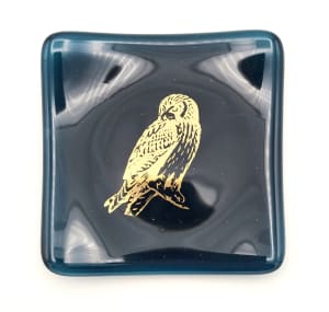Small Plate-Steel Blue with Gold Owl