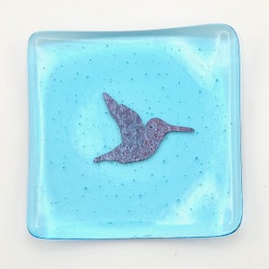 Small Plate-Light Turquoise with Copper Hummingbird