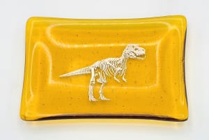 Soap Dish/Spoon Rest-Amber with Silver T-Rex Skeleton
