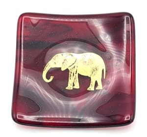 Small Plate-Red Streaky with Gold Elephant