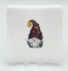 Small Plate-Red Hatted Gnome on White