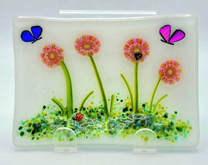 Soap Dish/Spoon Rest-Pink/Yellow Mandala Flowers
