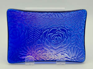 Soap Dish/Spoon Rest-Blue Irid with Floral Impression