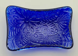 Trinket Dish-Cobalt Irid with Floral Impression