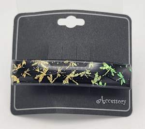 Barrette-Dragonfly Gold Dichroic Pattern on Black