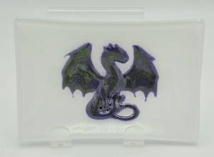 Soap Dish/Spoon Rest, White with Purple/Green Dragon