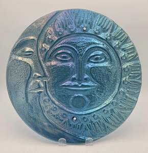 Sun/Moon Yard Art for Fence in Aquamarine Irid