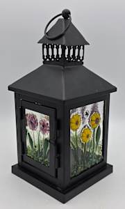 Lantern, Black with Botanical Panels