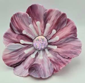 Garden Flowers, Pink/Purple/White with White Streaky Stamens and Dichroic Center